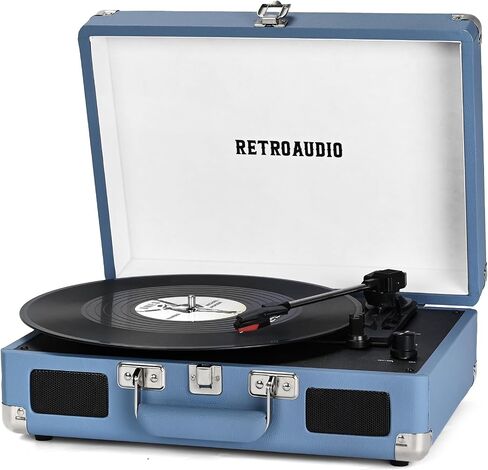 Vinyl Record Player Bluetooth Vintage Portable Suitcase Turntable with Built-in Speakers 3-Speed Belt-Driven Record Player Support RCA Output and Headphone Output in Saudi Arabia