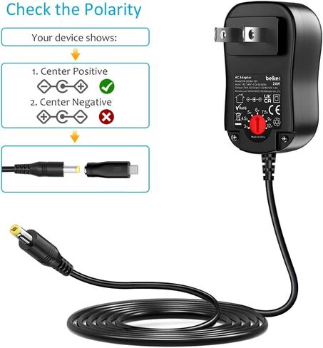 Belker 24W Universal 3V 4.5V 5V 6V 7.5V 9V 12V AC DC Adapter with 8 Tips in Saudi Arabia