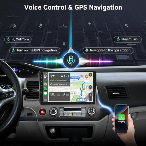 [6G+128G] 8-Core Car Radio for Honda Civic 2006-2011 Android Car Stereo with Bluetooth GPS,Hodozzy 10.1 Inch Touch Screen with Wireless Carplay Android Auto,WiFi USB,DSP,FM RDS in Saudi Arabia