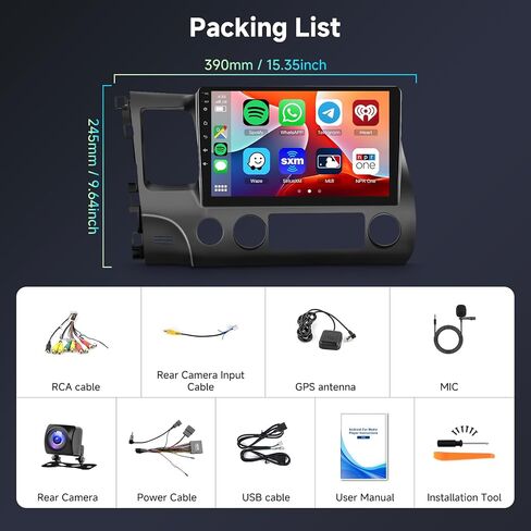 [6G+128G] 8-Core Car Radio for Honda Civic 2006-2011 Android Car Stereo with Bluetooth GPS,Hodozzy 10.1 Inch Touch Screen with Wireless Carplay Android Auto,WiFi USB,DSP,FM RDS in Saudi Arabia