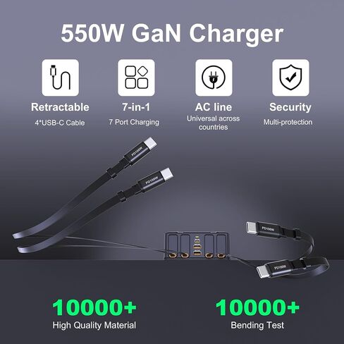 550W Retractable Charger for USB C GaN Multiple Devices in Saudi Arabia