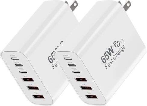 65W USB C Charging Cubes, 6-Port PD+QC Power Adapter Multiport Brick in Saudi Arabia
