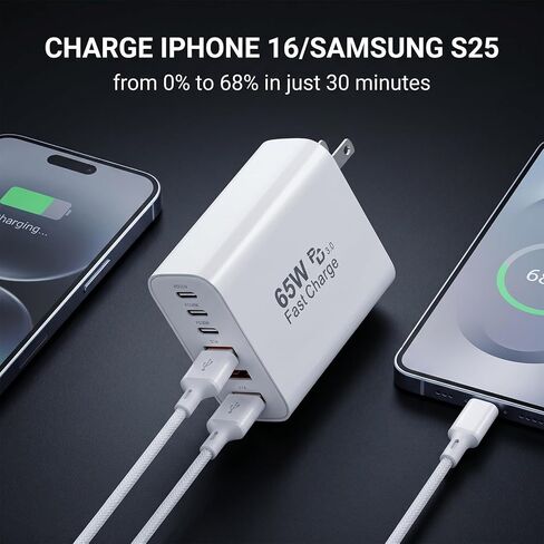 65W USB C Charging Cubes, 6-Port PD+QC Power Adapter Multiport Brick in Saudi Arabia
