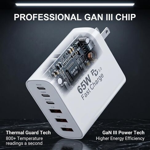 65W USB C Charging Cubes, 6-Port PD+QC Power Adapter Multiport Brick in Saudi Arabia