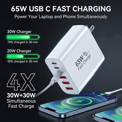 65W USB C Charging Cubes, 6-Port PD+QC Power Adapter Multiport Brick in Saudi Arabia