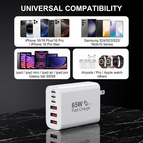 65W USB C Charging Cubes, 6-Port PD+QC Power Adapter Multiport Brick in Saudi Arabia