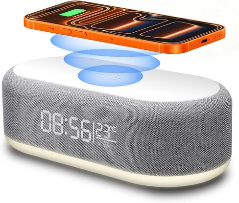4 in 1 Wireless Charger Station with Digital Alarm Clock,15W Fast Charging Dock 12/24H Clock,Alarm Clocks Bedside,LED Display with Temperature,Dimmable Night Light,15W Fast Wireless Charger Station in Saudi Arabia