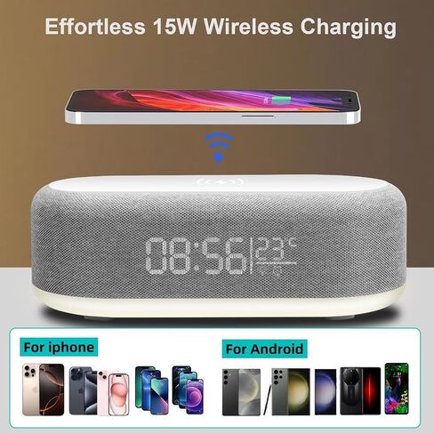4 in 1 Wireless Charger Station with Digital Alarm Clock,15W Fast Charging Dock 12/24H Clock,Alarm Clocks Bedside,LED Display with Temperature,Dimmable Night Light,15W Fast Wireless Charger Station in Saudi Arabia