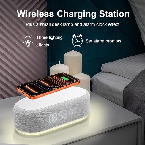 4 in 1 Wireless Charger Station with Digital Alarm Clock,15W Fast Charging Dock 12/24H Clock,Alarm Clocks Bedside,LED Display with Temperature,Dimmable Night Light,15W Fast Wireless Charger Station in Saudi Arabia