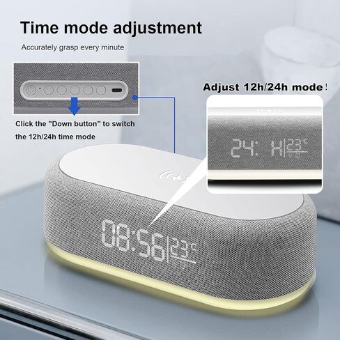 4 in 1 Wireless Charger Station with Digital Alarm Clock,15W Fast Charging Dock 12/24H Clock,Alarm Clocks Bedside,LED Display with Temperature,Dimmable Night Light,15W Fast Wireless Charger Station in Saudi Arabia