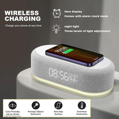 4 in 1 Wireless Charger Station with Digital Alarm Clock,15W Fast Charging Dock 12/24H Clock,Alarm Clocks Bedside,LED Display with Temperature,Dimmable Night Light,15W Fast Wireless Charger Station in Saudi Arabia