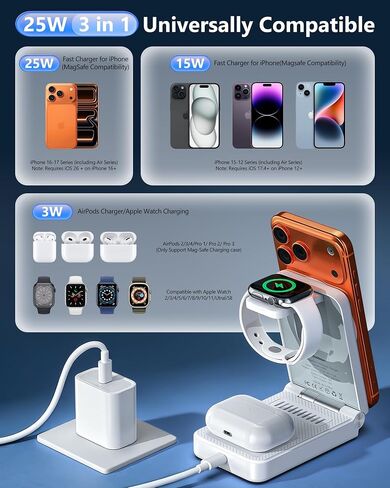 25W 3 in 1 Charging Station,Foldable MagSafe Fast Magnetic Wireless Charger in Saudi Arabia