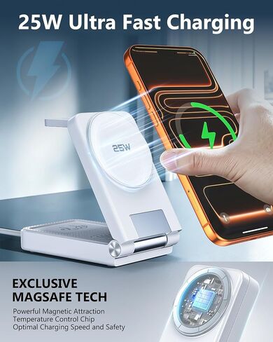 25W 3 in 1 Charging Station,Foldable MagSafe Fast Magnetic Wireless Charger in Saudi Arabia