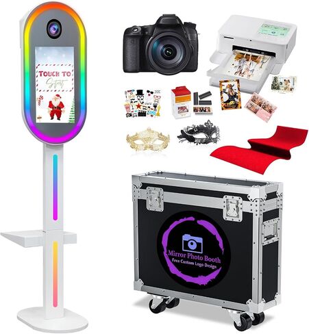 Mirror Photo Booth with Camera and Printer,DSLR Photo Booth with 15.6"Touch Screen Built-in Mini PC, Flight Case, App Control for Halloween Christmas New Year Wedding Party Event Rental (White) in Saudi Arabia