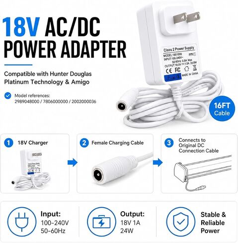18V Power Adapter for Hunter Douglas PowerView Amigo, 16 ft in Kuwait
