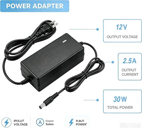 12V DC Power Supply 2.5A 30W Universal AC Adapter 100-240 50/60Hz AC to DC 12 Volt 2500mp power adapter Transformer, 7.6ft DC 12V Power Cord【5.5mm x 2.5mm&2.1mm Barrel Plug】 in Saudi Arabia