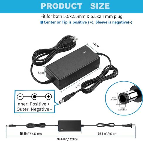 12V DC Power Supply 2.5A 30W Universal AC Adapter 100-240 50/60Hz AC to DC 12 Volt 2500mp power adapter Transformer, 7.6ft DC 12V Power Cord【5.5mm x 2.5mm&2.1mm Barrel Plug】 in Saudi Arabia