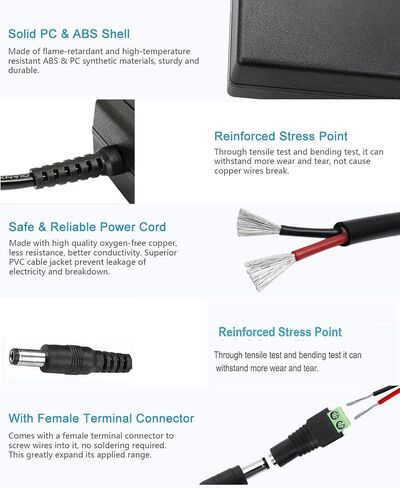 12V DC Power Supply 2.5A 30W Universal AC Adapter 100-240 50/60Hz AC to DC 12 Volt 2500mp power adapter Transformer, 7.6ft DC 12V Power Cord【5.5mm x 2.5mm&2.1mm Barrel Plug】 in Saudi Arabia