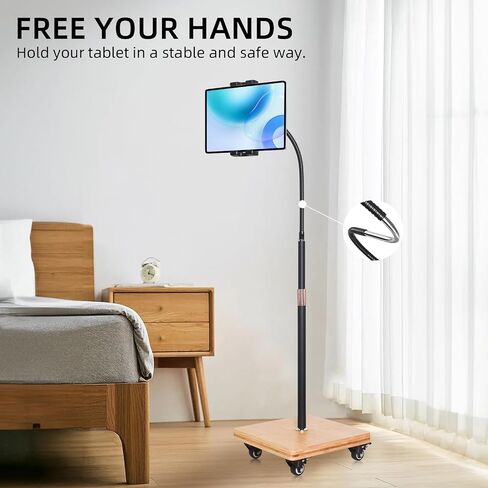 wishacc Tablet Floor Stand for Bed - Gooseneck Tablet Holder Mount with Adjustable Height and 4 Wheels, Compatible with iPad mini Air Pro 12.9/9.7, Galaxy Tab, Kindle, Cell Phones (4.7"-13") in Saudi Arabia