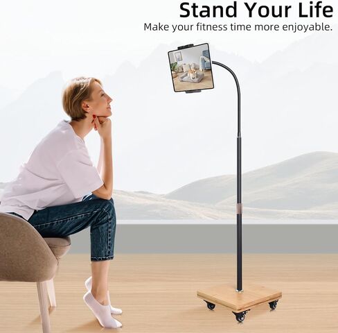 wishacc Tablet Floor Stand for Bed - Gooseneck Tablet Holder Mount with Adjustable Height and 4 Wheels, Compatible with iPad mini Air Pro 12.9/9.7, Galaxy Tab, Kindle, Cell Phones (4.7"-13") in Saudi Arabia