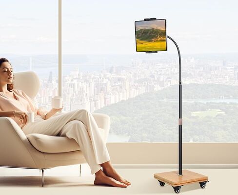wishacc Tablet Floor Stand for Bed - Gooseneck Tablet Holder Mount with Adjustable Height and 4 Wheels, Compatible with iPad mini Air Pro 12.9/9.7, Galaxy Tab, Kindle, Cell Phones (4.7"-13") in Saudi Arabia