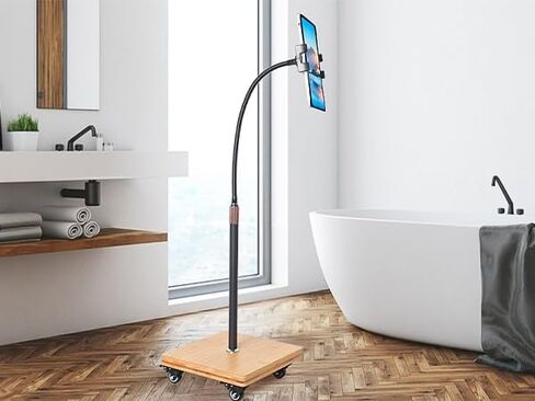 wishacc Tablet Floor Stand for Bed - Gooseneck Tablet Holder Mount with Adjustable Height and 4 Wheels, Compatible with iPad mini Air Pro 12.9/9.7, Galaxy Tab, Kindle, Cell Phones (4.7"-13") in Saudi Arabia