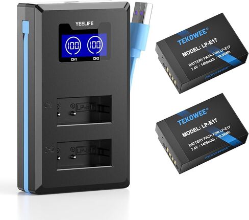 2 Pack LP-E17 Battery and LCD Charger for Canon EOS R50, R100, R10, R8/RP, Rebel T8i, T7i, T6i, T6s, SL2, SL3, M3, M5, M6, 200D, 750D, 760D, 800D, 8000D Cameras in Kuwait