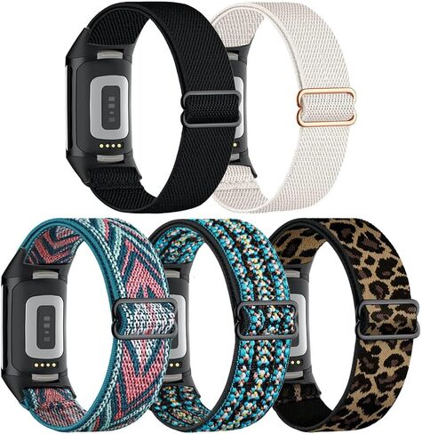 5 حزمة مسدود نطاقات توافق مع Fitbit Charge 6 نطاقات/Fitbit Charge 5 ، حلقة النايلون حزام النسيج المرن لشحنة فيتبيت 5/6 النساء الرجال in Kuwait