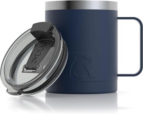 RTIC Coffee Mug with Handle, 12 oz, Navy, Portable Travel Thermal Camping Cup, Vacuum-Insulated with Lid, Stainless Steel, Sweat Proof, Keeps Hot & Cold Longer in Saudi Arabia