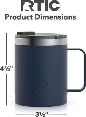 RTIC Coffee Mug with Handle, 12 oz, Navy, Portable Travel Thermal Camping Cup, Vacuum-Insulated with Lid, Stainless Steel, Sweat Proof, Keeps Hot & Cold Longer in Saudi Arabia