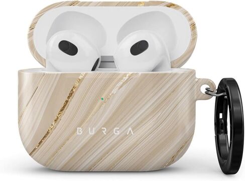 Burga Airpod Hardcase Compatible with Apple Airpods 3 Charging Case, Nude Beige Glitter Marble - Protective Hard Plastic Case in Saudi Arabia