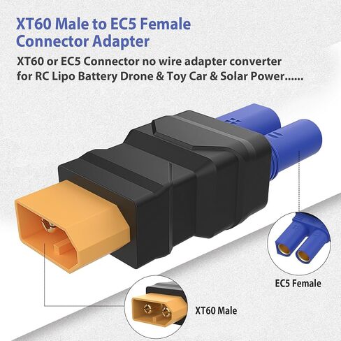 New XT60 Connector EC5 Connector XT60 Male to EC5 Female Connector XT60 Extension Cable Terminal,No Wires Connectors RC Battery Adapter, RC Cars, Boats, Air Models in Saudi Arabia