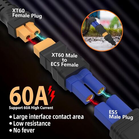 New XT60 Connector EC5 Connector XT60 Male to EC5 Female Connector XT60 Extension Cable Terminal,No Wires Connectors RC Battery Adapter, RC Cars, Boats, Air Models in Saudi Arabia