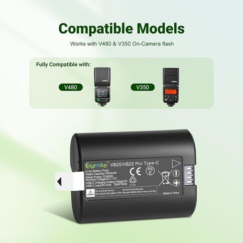 بطارية VB22 VB20 لـ V350، V350C، V350F، V350N، V350O، V350S V480C V480S V480N V480O V480F V480O 7.2V 2200mAh USB C Charging (1pack) in Kuwait