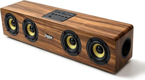 Retro Wooden Bluetooth 5.3 Portable Soundbar Speaker, 20W 2.0 Stereo with Bass Boost, TWS Pairing, USB/TF/AUX/FM Radio, for PC, Monitor, Laptop, Tablet & Smartphone in Saudi Arabia