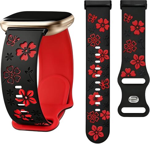 Floral Carved Watch Band Compatible with Fitbit Versa 4/3/Sense 2/Sense in Saudi Arabia