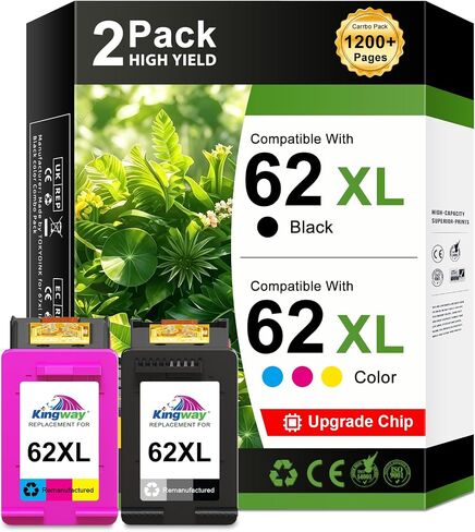 KINGWAY 62XL Ink Cartridge Combo Pack Replacement for HP 62 Printer 2 PK in Saudi Arabia