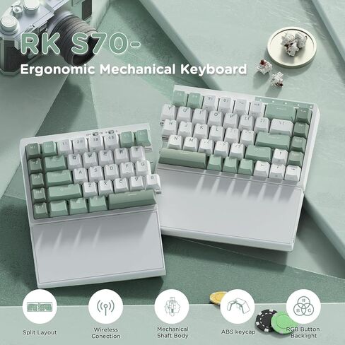 RK ROYAL KLUDGE RKS70 Ergonomic Split Mechanical Keyboard, Wireless Bluetooth/2.4G/Wired Keyboard with Wrist Rest, 75% RGB PC Gaming Keyboards, Hot Swappable Switches, Mint Cyan in Saudi Arabia
