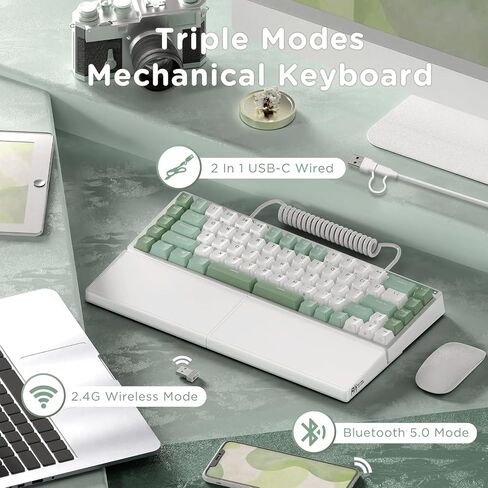 RK ROYAL KLUDGE RKS70 Ergonomic Split Mechanical Keyboard, Wireless Bluetooth/2.4G/Wired Keyboard with Wrist Rest, 75% RGB PC Gaming Keyboards, Hot Swappable Switches, Mint Cyan in Saudi Arabia