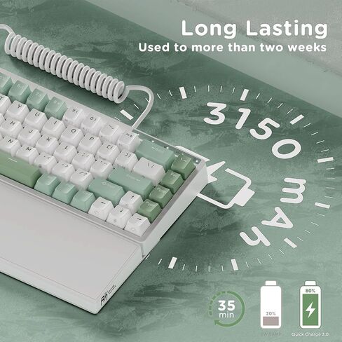 RK ROYAL KLUDGE RKS70 Ergonomic Split Mechanical Keyboard, Wireless Bluetooth/2.4G/Wired Keyboard with Wrist Rest, 75% RGB PC Gaming Keyboards, Hot Swappable Switches, Mint Cyan in Saudi Arabia
