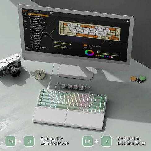 RK ROYAL KLUDGE RKS70 Ergonomic Split Mechanical Keyboard, Wireless Bluetooth/2.4G/Wired Keyboard with Wrist Rest, 75% RGB PC Gaming Keyboards, Hot Swappable Switches, Mint Cyan in Saudi Arabia