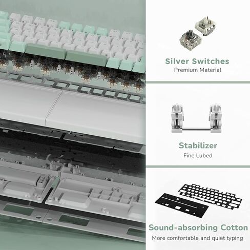 RK ROYAL KLUDGE RKS70 Ergonomic Split Mechanical Keyboard, Wireless Bluetooth/2.4G/Wired Keyboard with Wrist Rest, 75% RGB PC Gaming Keyboards, Hot Swappable Switches, Mint Cyan in Saudi Arabia