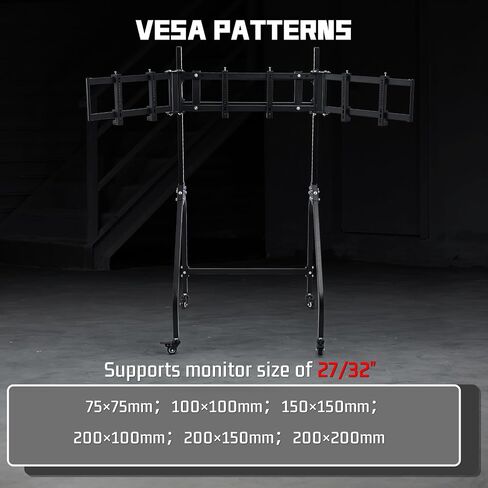 Dardoo Triple Monitor Stand with Brake Casters, Ergonomic Height/Tilt/Spacing Adjustment for 27 to 32 inch Monitors, Gaming Workstation Setup in Saudi Arabia