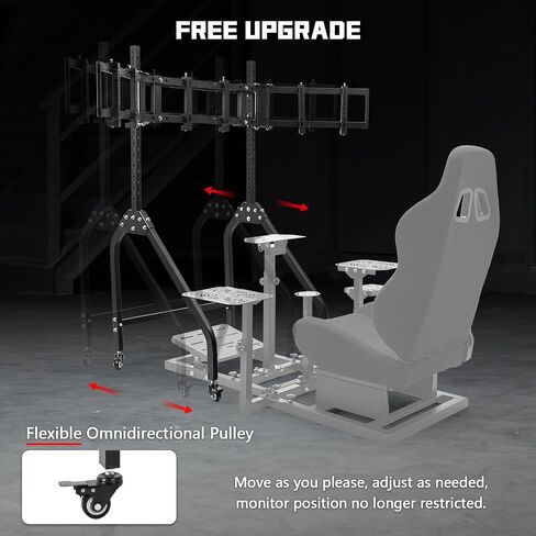 Dardoo Triple Monitor Stand with Brake Casters, Ergonomic Height/Tilt/Spacing Adjustment for 27 to 32 inch Monitors, Gaming Workstation Setup in Saudi Arabia