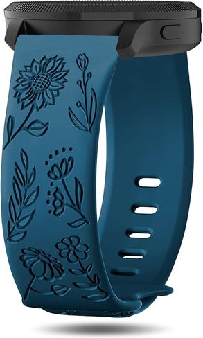 18 mm 20mm 22mm Floral Engraved Bands Compatible with Garmin Vivoactive 6/5/4/3/Venu 4/3/2/Venu 3S/Venu 2S, Soft Silicone Flower Pattern Watch Band for Garmin Forerunner 165/245/255/265/265S in Saudi Arabia