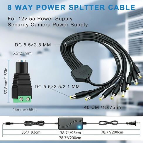 Security Camera Power Supply, CCTV Camera Power Adapter, 12V 5A Power Supply for Lorex,Samsung,Q-See,Night Owl,Swann,Annke,CCTV DVR Surveillance System, 5050 3528 LED Strip with 8-Way Splitter Cable in Saudi Arabia