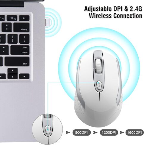 ماوس RaceGT اللاسلكي - 2.4G صامت لاسلكي لأجهزة الكمبيوتر المحمول، سطح المكتب، MacBook، الكمبيوتر الشخصي - 6 أزرار، 3 DPI قابلة للتعديل in Kuwait