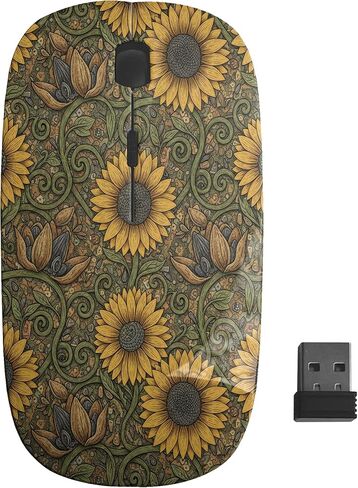 Planetar Sunflowers Swirling Vines Pattern, USB Optical Wireless Mouse, Ergonomic Slim Desktop Laptop Mice for Kids in Saudi Arabia