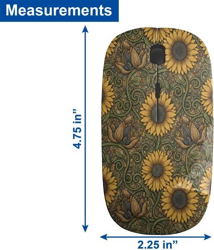 Planetar Sunflowers Swirling Vines Pattern, USB Optical Wireless Mouse, Ergonomic Slim Desktop Laptop Mice for Kids in Saudi Arabia