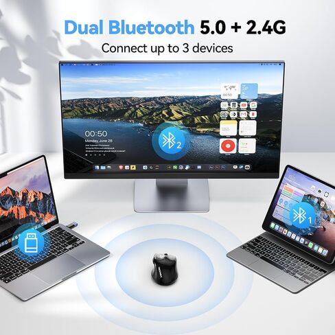TECKNET Pro Bluetooth Mouse, 2.4G/BT 5.0, Wireless Silent, 6 Buttons in Saudi Arabia